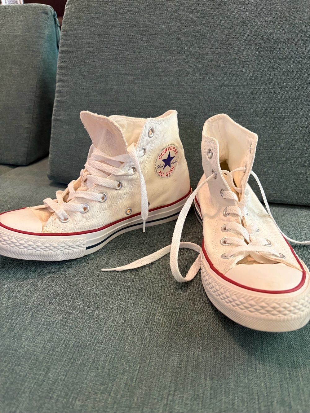 Converse White High-Top Chuck Taylor All Star with Red & Blue Trim